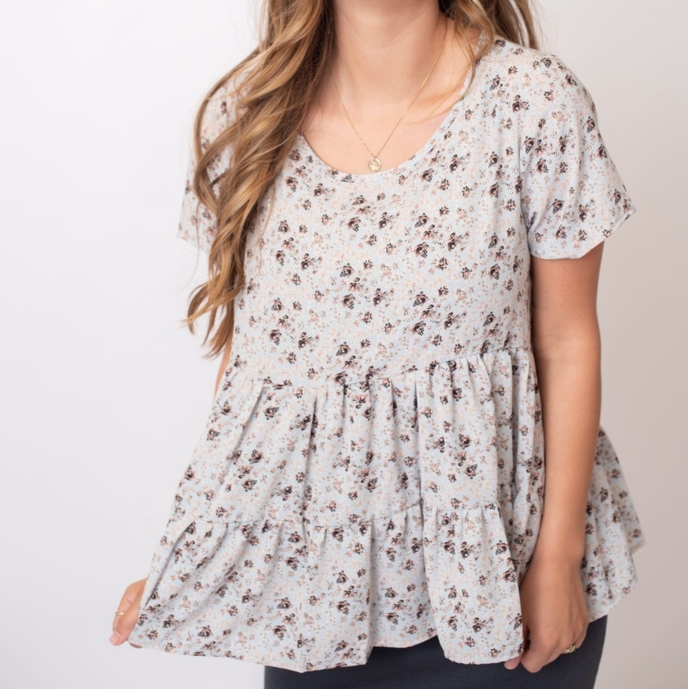 Les Amis | Light Blue Floral Tiered Top